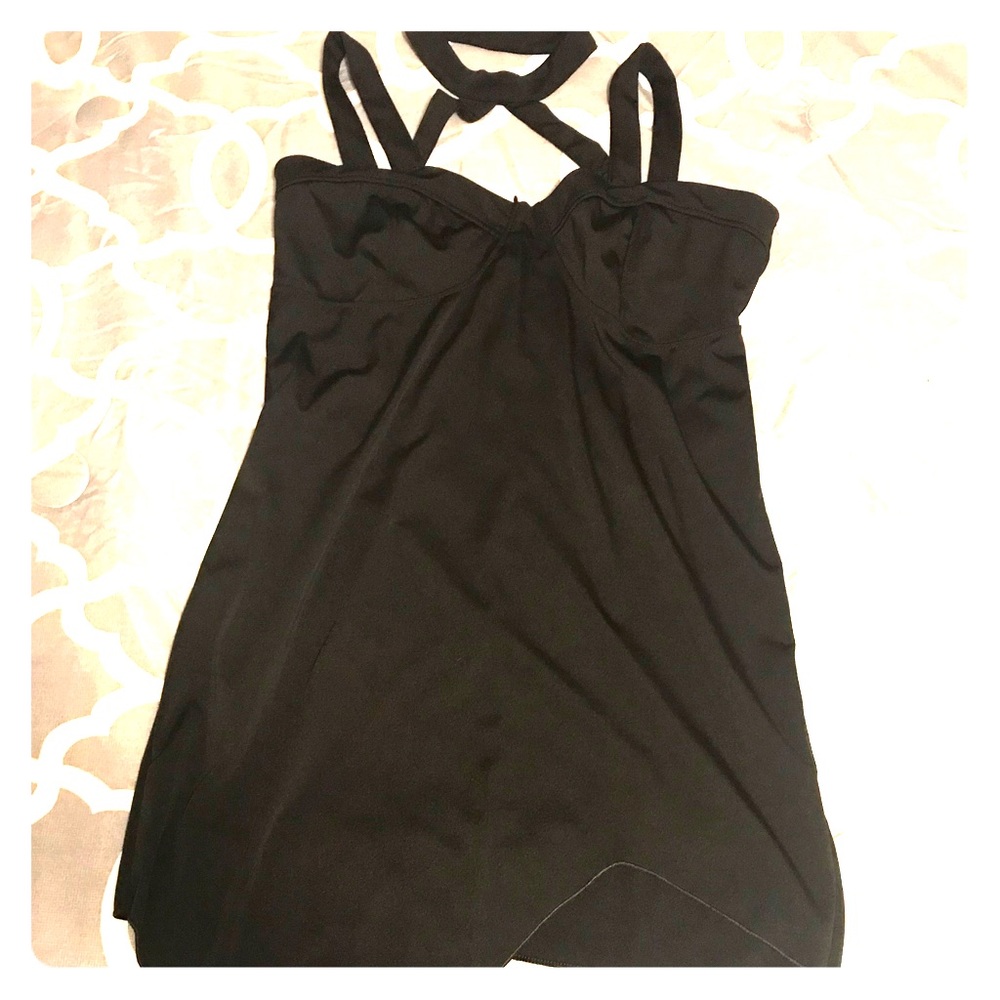LBD Black strappy asymmetrical bodycon dress